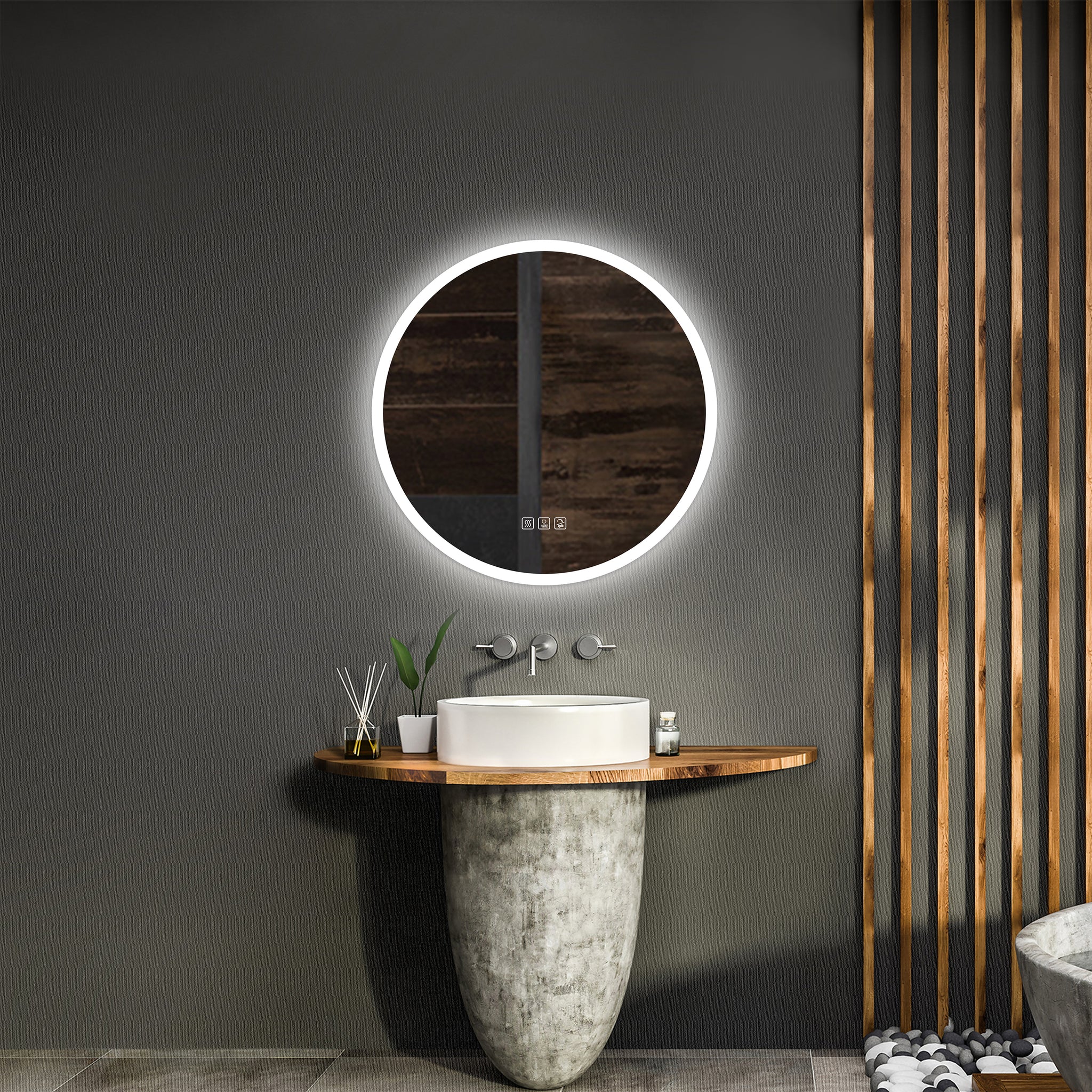 erkki round led metal dresser mirror JASIWAY Round LED Metal Dresser Mirror - Bed Bath & Beyond