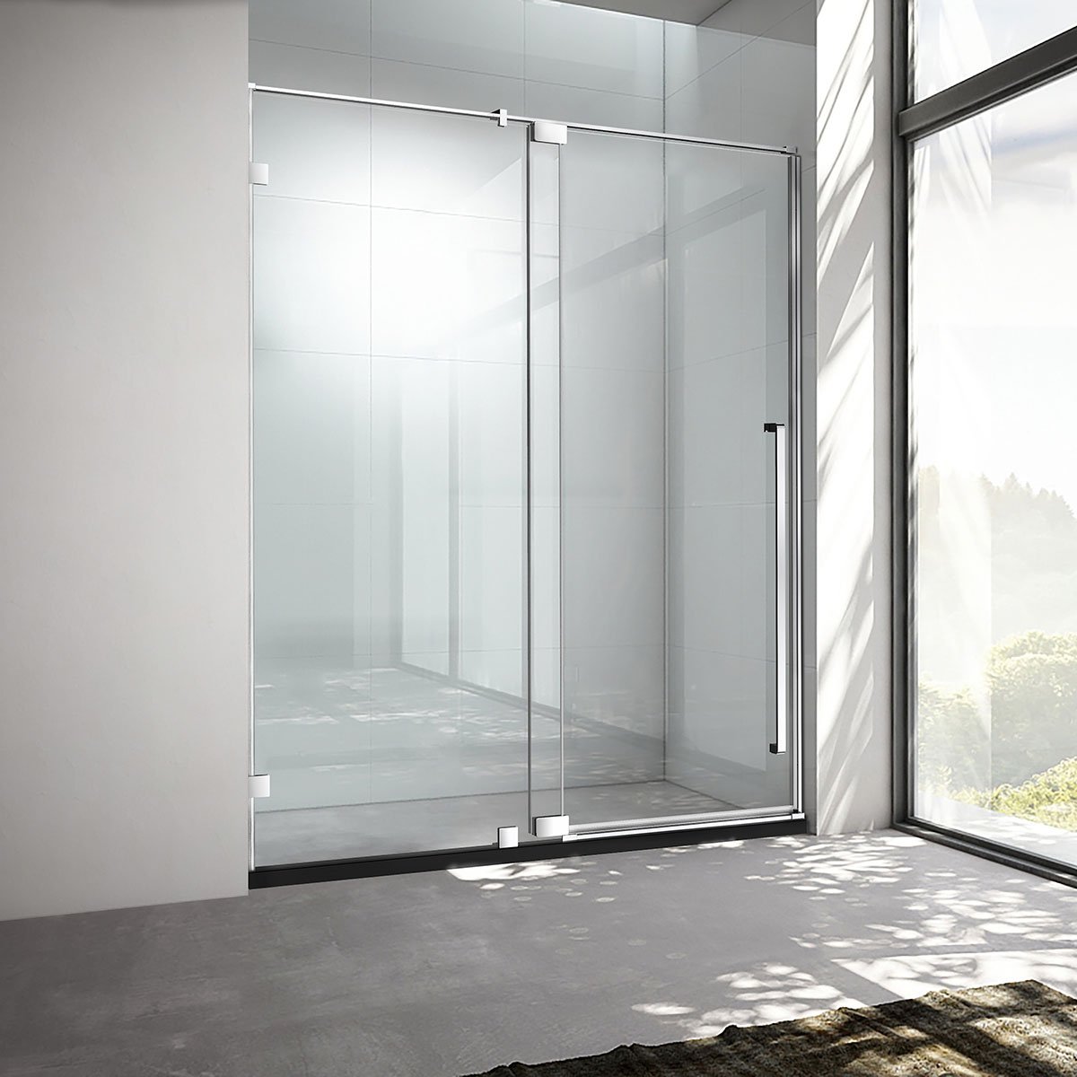 54" AH01 Series Frameless Swing Shower Door with Klearteck Treatment (Fixed 3/8" & Swing 5/16" Thickness) (Brushed Nickel)
