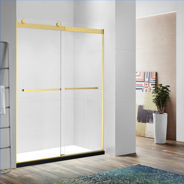 60" Ayden Series Frameless Bypass Shower Door with Klearteck Treatment (3/8" Thickness) (Brushed Gold)