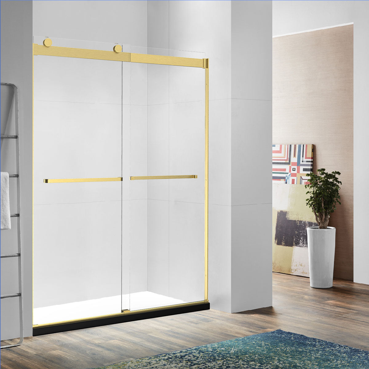 48" Ayden Series Frameless Bypass Shower Door with Klearteck Treatment (3/8" Thickness) (Brushed Gold)
