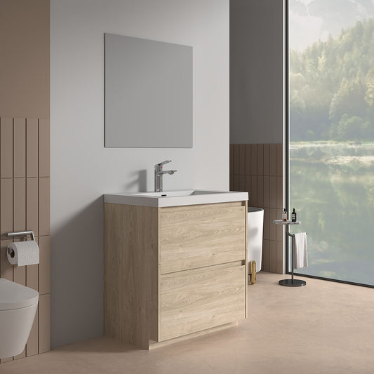 V9002 30" Vanity With Acrylic Sink Combo (Natural Oak)