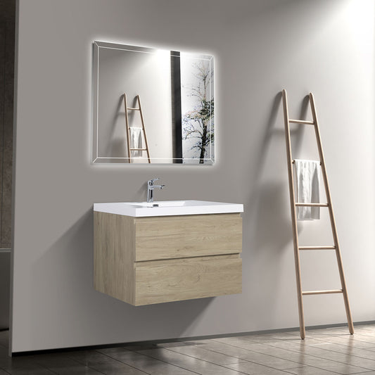 36" V9005 Angela Series Wall Hung Vanity & Acrylic Basin Sink (E.oak)