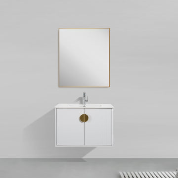 30" V9015 Series Wall Hung Vanity & Ceramic Sink (Glossy White)