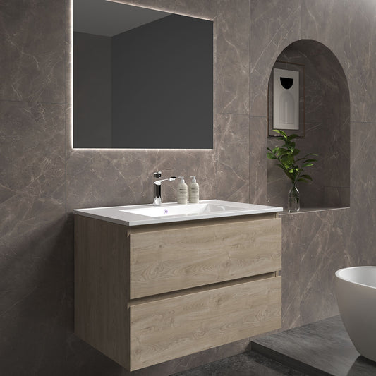 30" V9005 Angela Series Wall Hung Vanity & Ceramic Sink (E.oak)