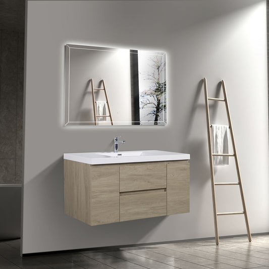 48" V9005 Angela Series Wall Hung Vanity & Acrylic Basin (E.OAK)