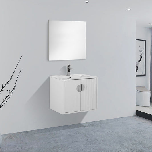 24" V9015 Series Wall Hung Vanity & Ceramic Sink (Glossy White}