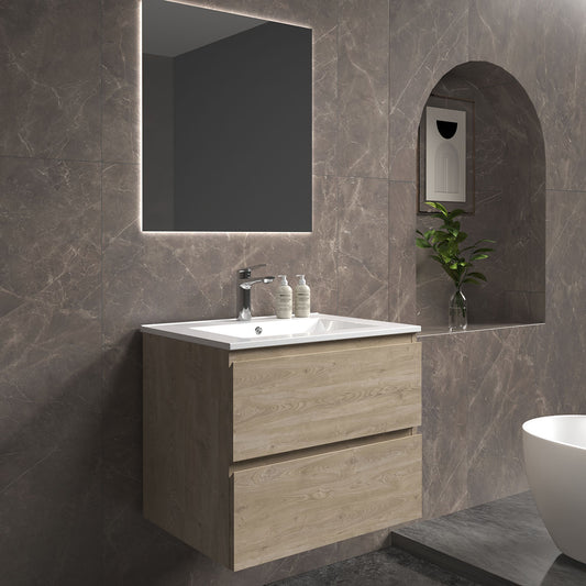 24"  V9005 Angela Series Wall Hung Vanity & Ceramic Sink (E.oak)