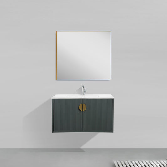 36" V9015 Series Wall Hung Vanity & Ceramic Sink (Ash Green)