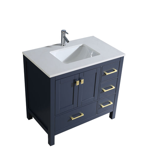 36" V9008 Series Vanity & Countertop Quartz Combo (Royal Blue)