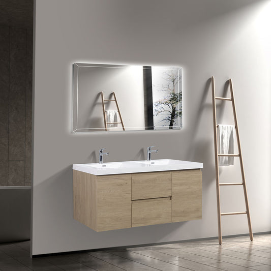 60" V9005 Angela Series Wall Hung Vanity & Acrylic Basin Double Sink (E.oak)