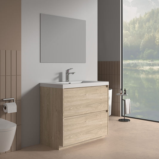 V9002 36" Vanity With Acrylic Sink Combo (Natural Oak)