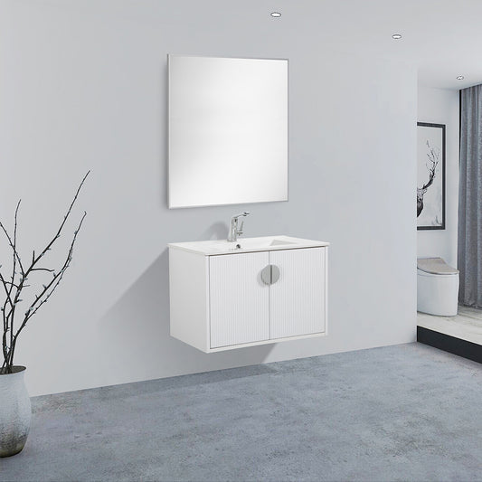 30" V9015 Series Wall Hung Vanity & Ceramic Sink (Glossy White)