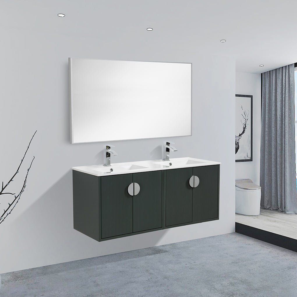 48" V9015 Series Wall Hung Vanity & Ceramic Sink (Ash Green)