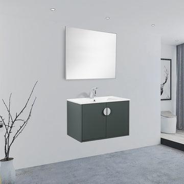 30" V9015 Series Wall Hung Vanity & Ceramic Sink (Ash Green)