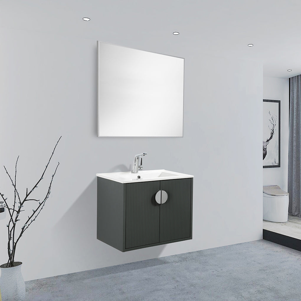 24" V9015 Series Wall Hung Vanity & Ceramic Sink (Ash Green)