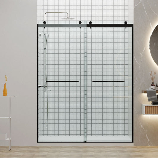 60" Linda Series Frameless Bypass Shower Door with Klearteck Treatment (5/16" Thickness) (Matte Black)