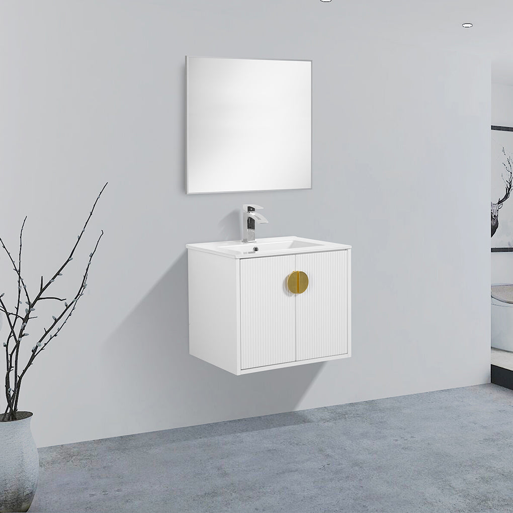 24" V9015 Series Wall Hung Vanity & Ceramic Sink (Glossy White}