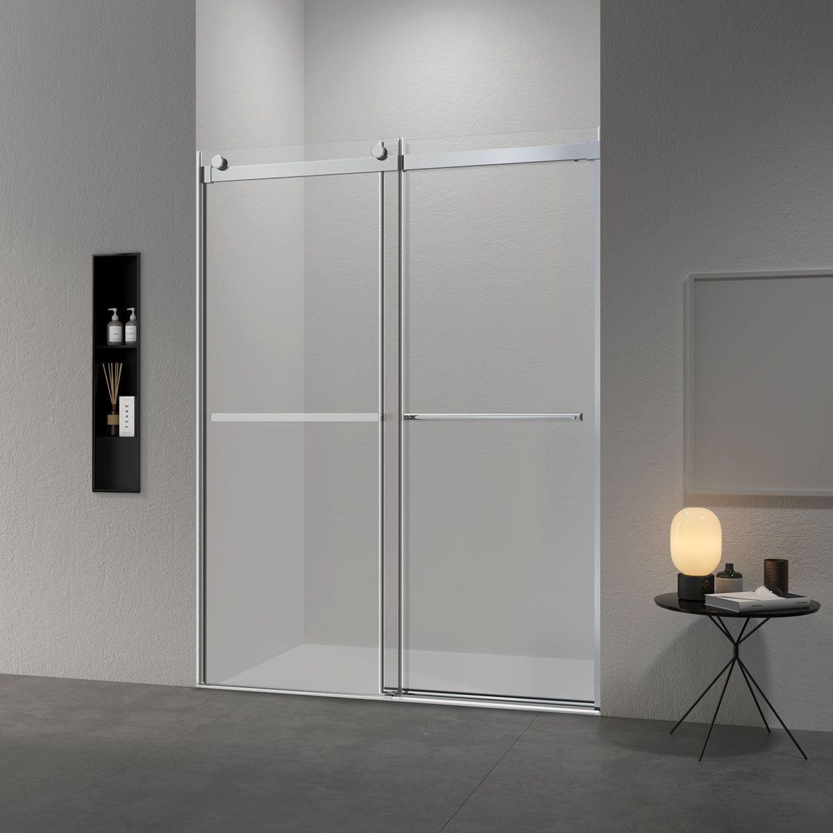 52" Kenny Series Frameless Bypass Shower Door with Klearteck Treatment (5/16" Thickness) (Chrome)