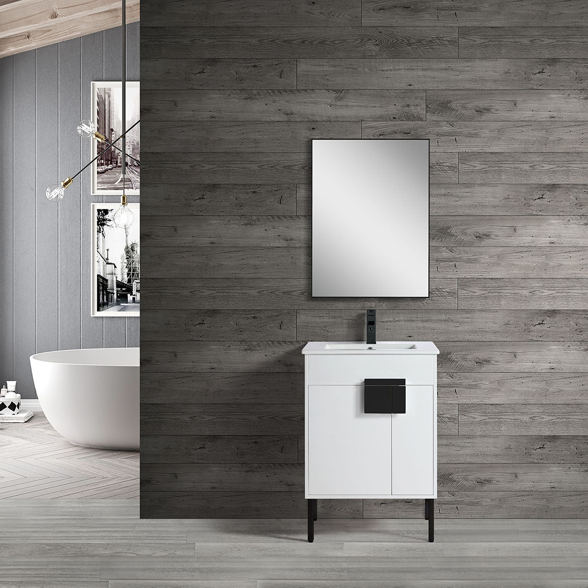 24" Vanity with Ceramic Sink (Glossy White)  V9003 Series - iStyle Bath