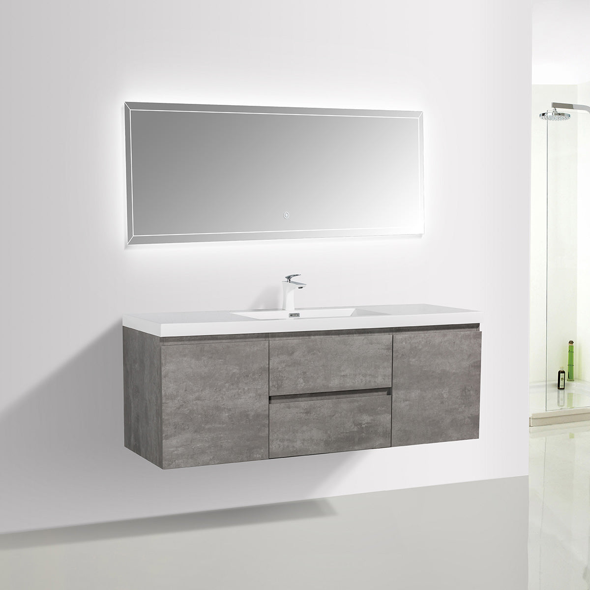 60" Angela Wall Hung Vanity & Acrylic Basin Double Sink (Cement Grey） V9005 Series
