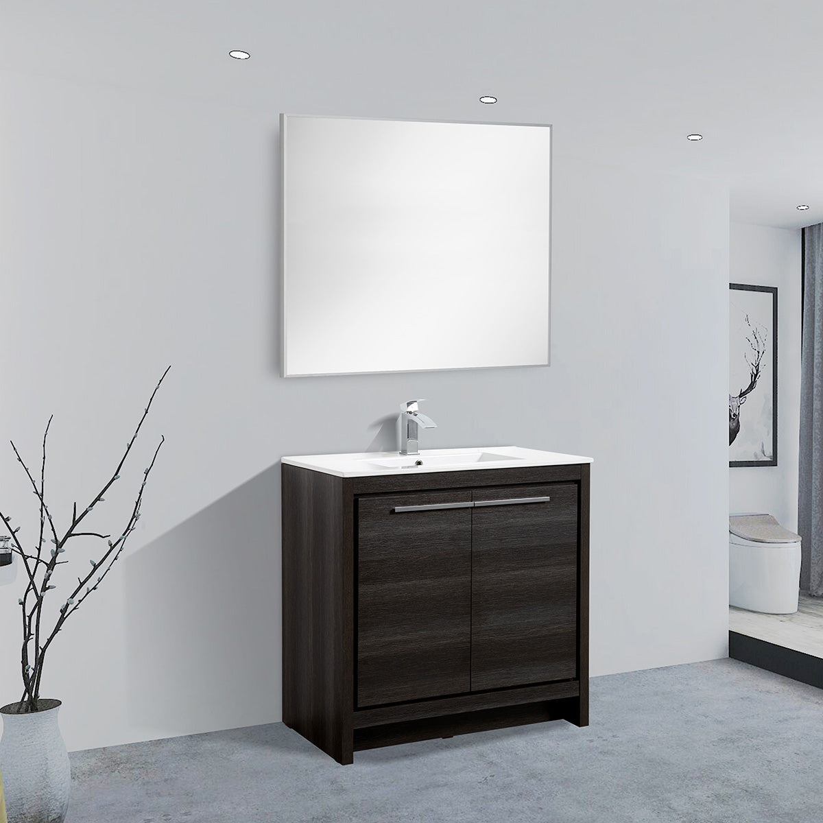 36" V9004 Series Vanity with Ceramic Sink (Charcoal Grey)