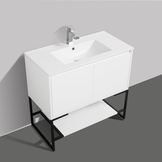 36" V9006 Allen Series Vanity with Ceramic Sink (Glossy White)