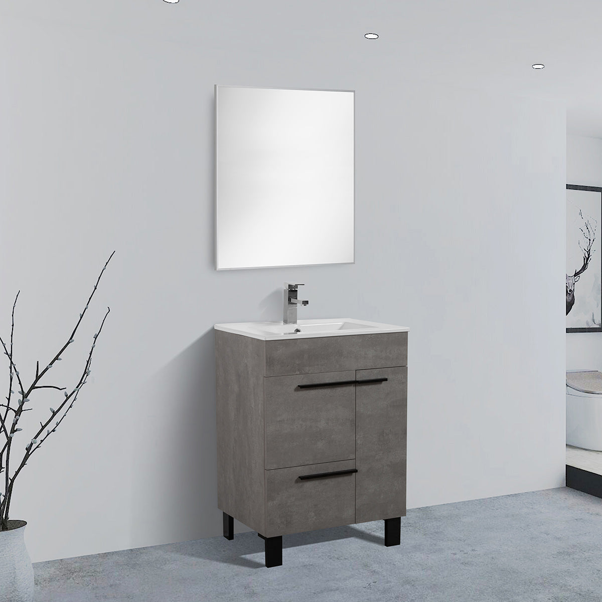24" V9007 Gill Series Vanity & Ceramic Sink (Cement Grey)