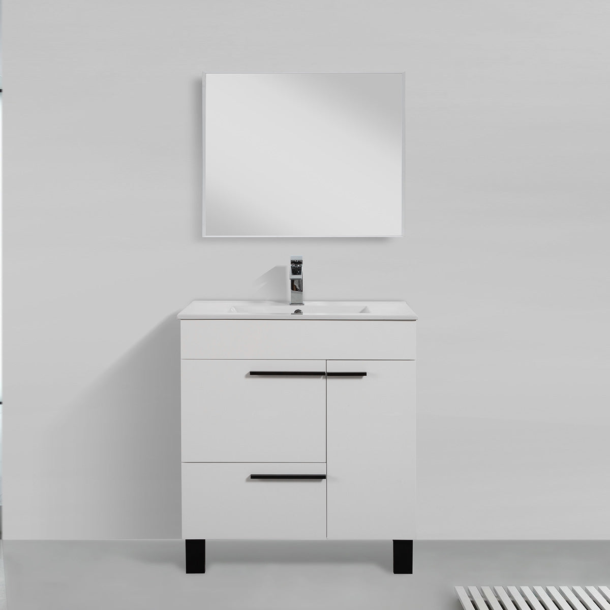 30" V9007 Gill Series Vanity & Ceramic Sink (Glossy White)