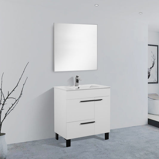 30" V9007 Gill Series Vanity & Ceramic Sink (Glossy White)