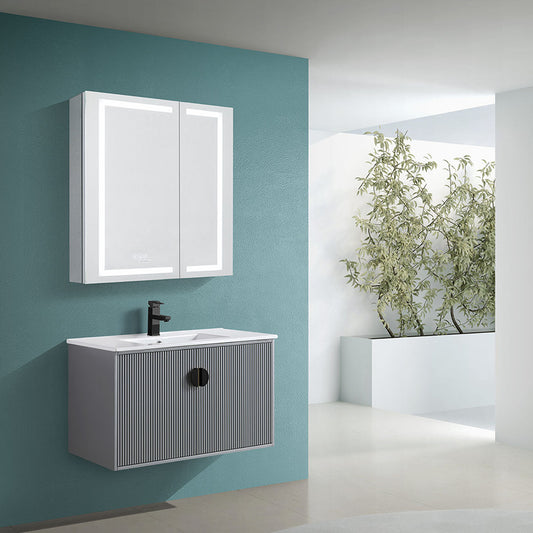 30" V9012 Series Wall Hung Vanity & Ceramic Sink (Matte Grey）
