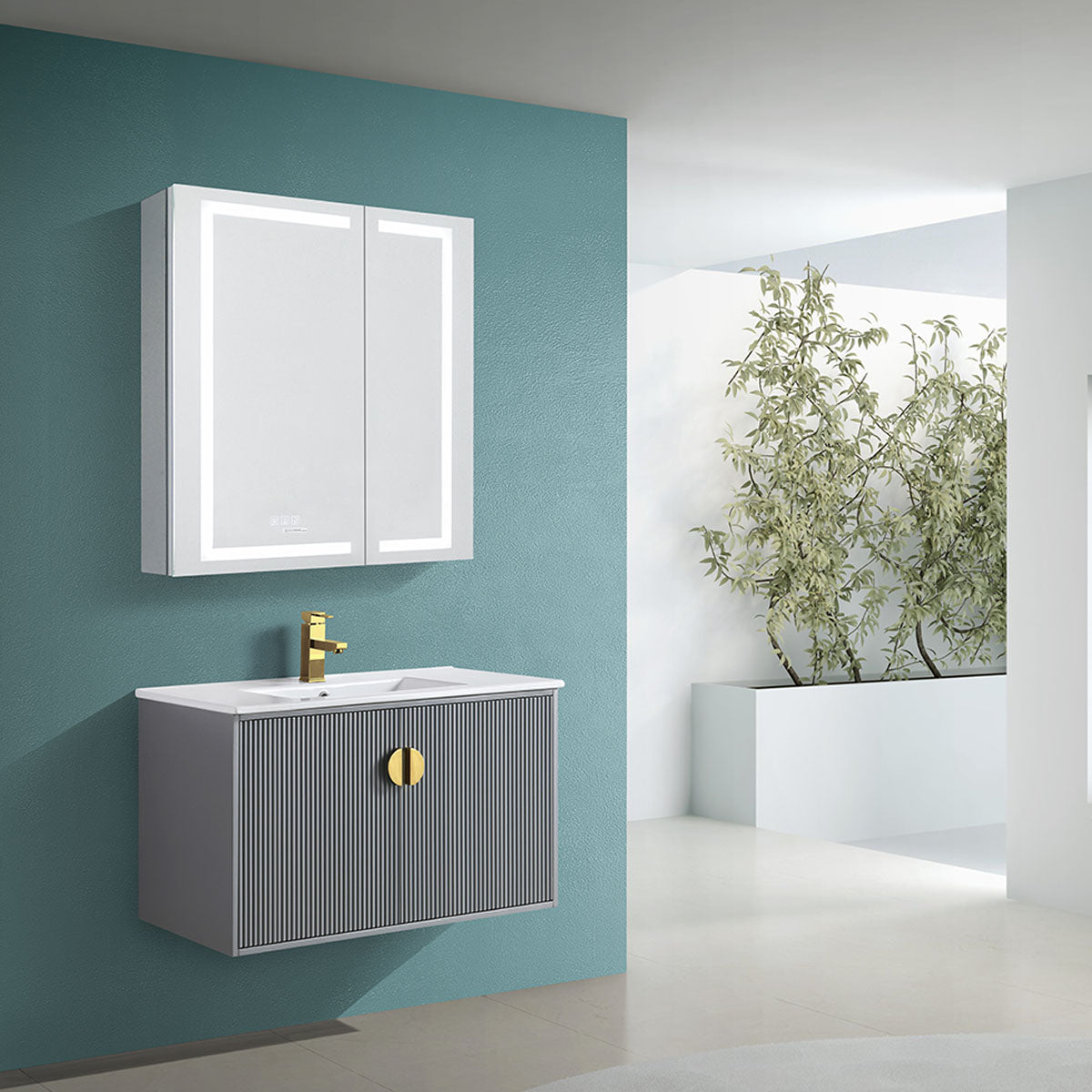30" V9012 Series Wall Hung Vanity & Ceramic Sink (Matte Grey）