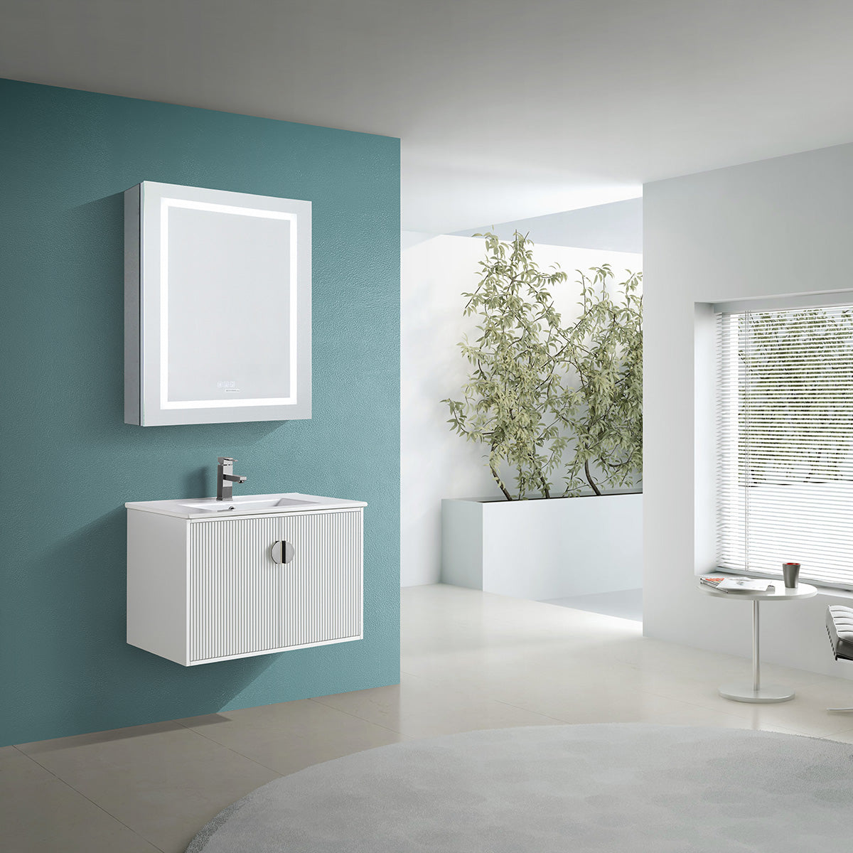 24" V9012 Series Wall Hung Vanity & Ceramic Sink (Glossy White）