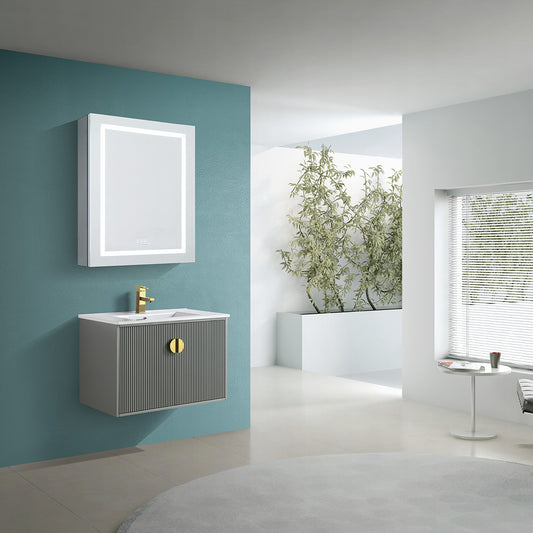 24" V9012 Series Wall Hung Vanity & Ceramic Sink (Matte Grey）