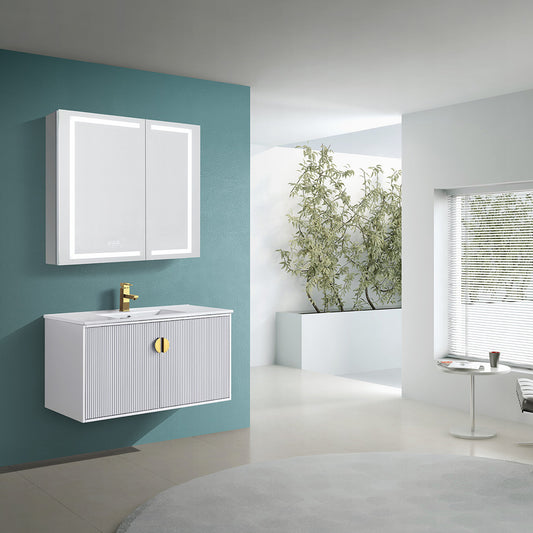 36" V9012 Series Wall Hung Vanity & Ceramic Sink (Glossy White）