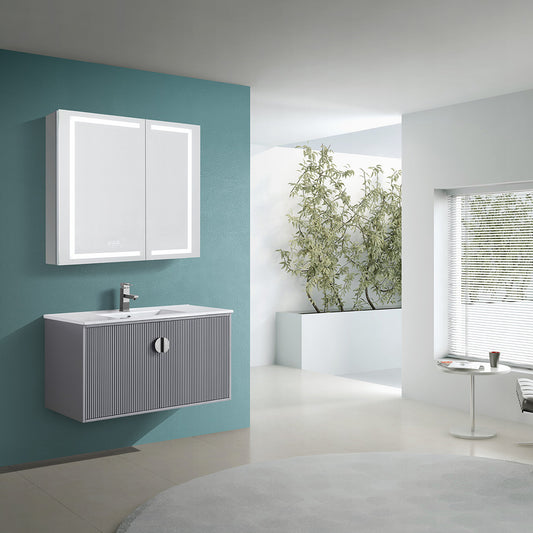 36" V9012 Series Wall Hung Vanity & Ceramic Sink (Matte Grey）