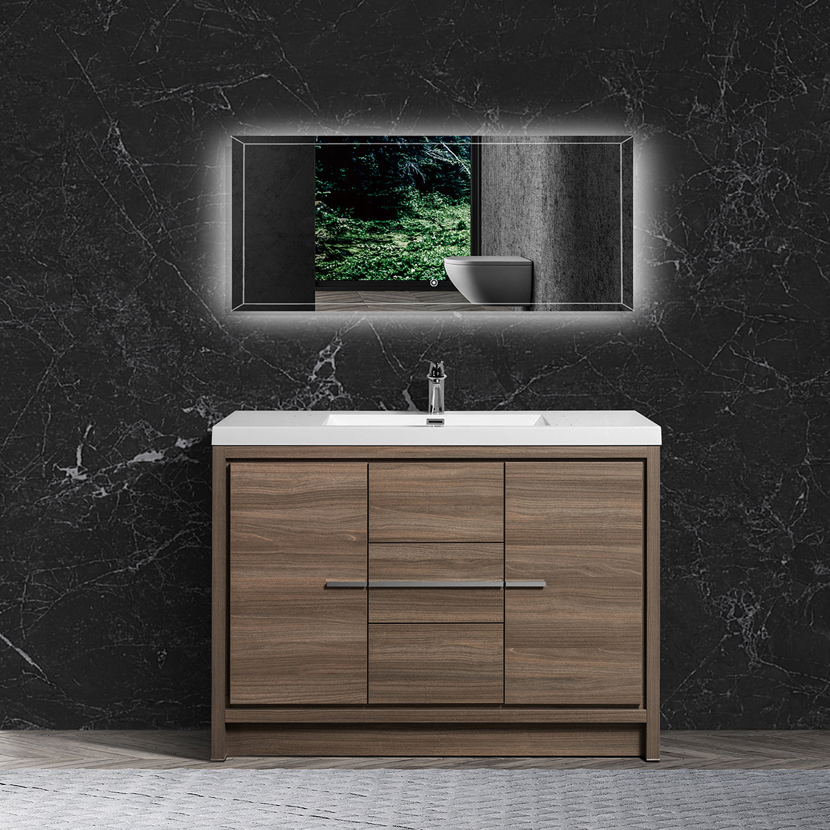 48" Allier Standing Vanity & Acrylic Basin  Sink (Maple Grey）V9019 Series