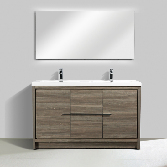 60" V9019 Allier Series Standing Vanity & Acrylic Basin Double Sink (Maple Grey）
