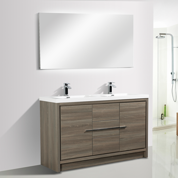 60" Allier Standing Vanity & Acrylic Basin Double Sink (Maple Grey）V9019 Series