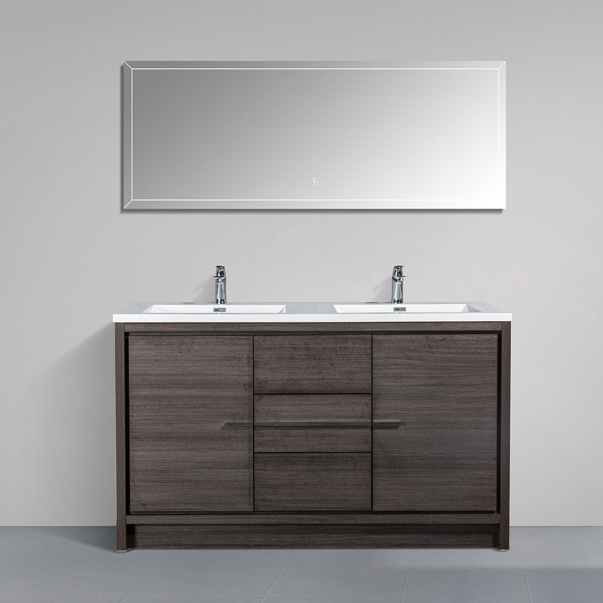 60" Allier Standing Vanity & Acrylic Basin Double Sink (Leached Oak）V9019 Series