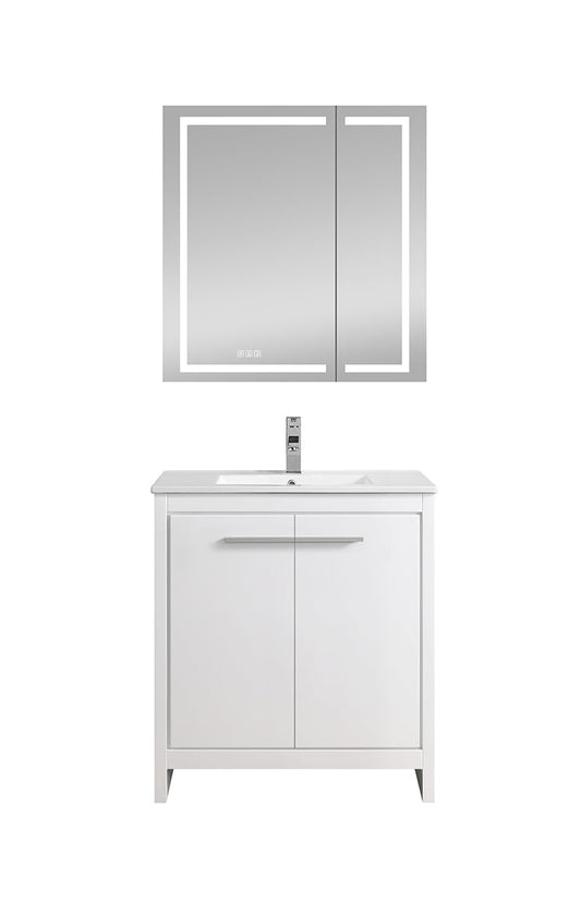 30" V9004 Series Vanity with Ceramic Sink (Glossy White)