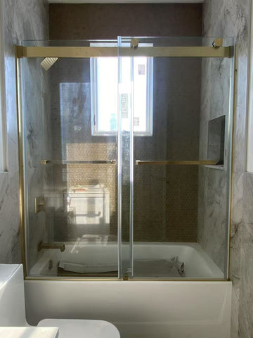 *NEW LOW PRICE 60" Ayden Series Tub Door Frameless Bypass with Klearteck Treatment (3/8" Thickness) (Brushed Gold)