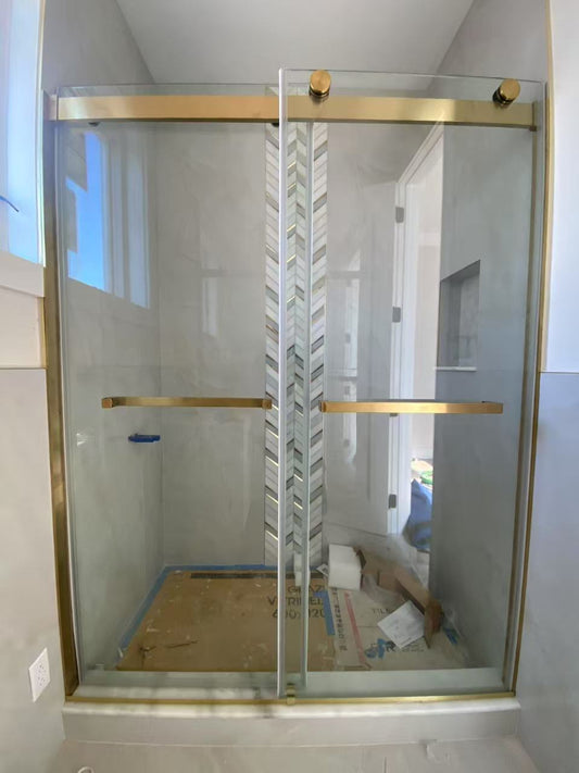 *NEW LOW PRICE 48" Ayden Series Frameless Bypass Shower Door with Klearteck Treatment (3/8" Thickness) (Brushed Gold)