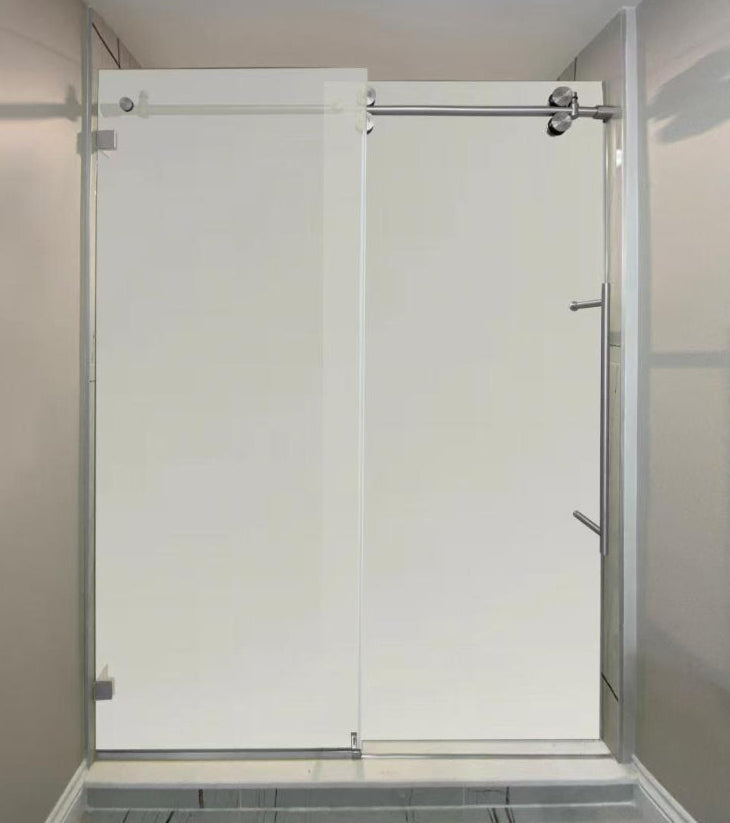 *** NEW DOUBLE-SIDED FROSTED 48-60"w x 76"/66"H BH Series Frameless Single Sliding Shower Door (Chrome, Brushed Nickel, Matte Black, Brushed Gold)