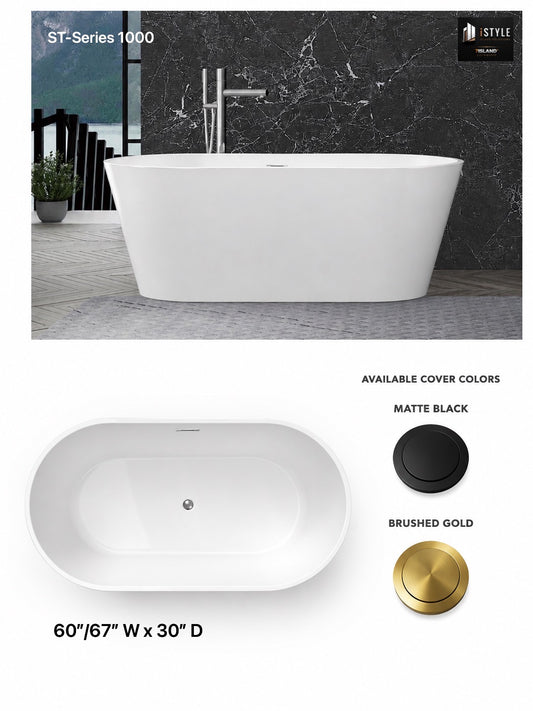 *NEW Soaking Tub-Series 1000 Bathtub Center Drain Fiberglass 60"/67" Width