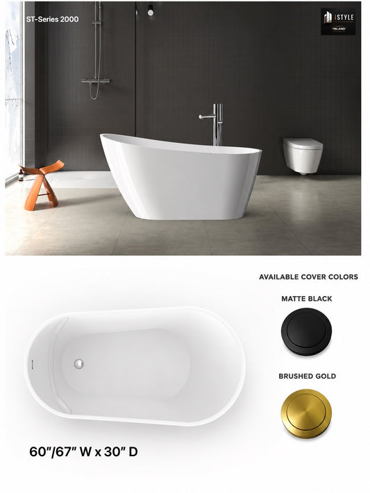 *NEW Soaking Tub-Series 2000 Bathtub Reversible Left /Right Drain Fiberglass 60"/67" Width