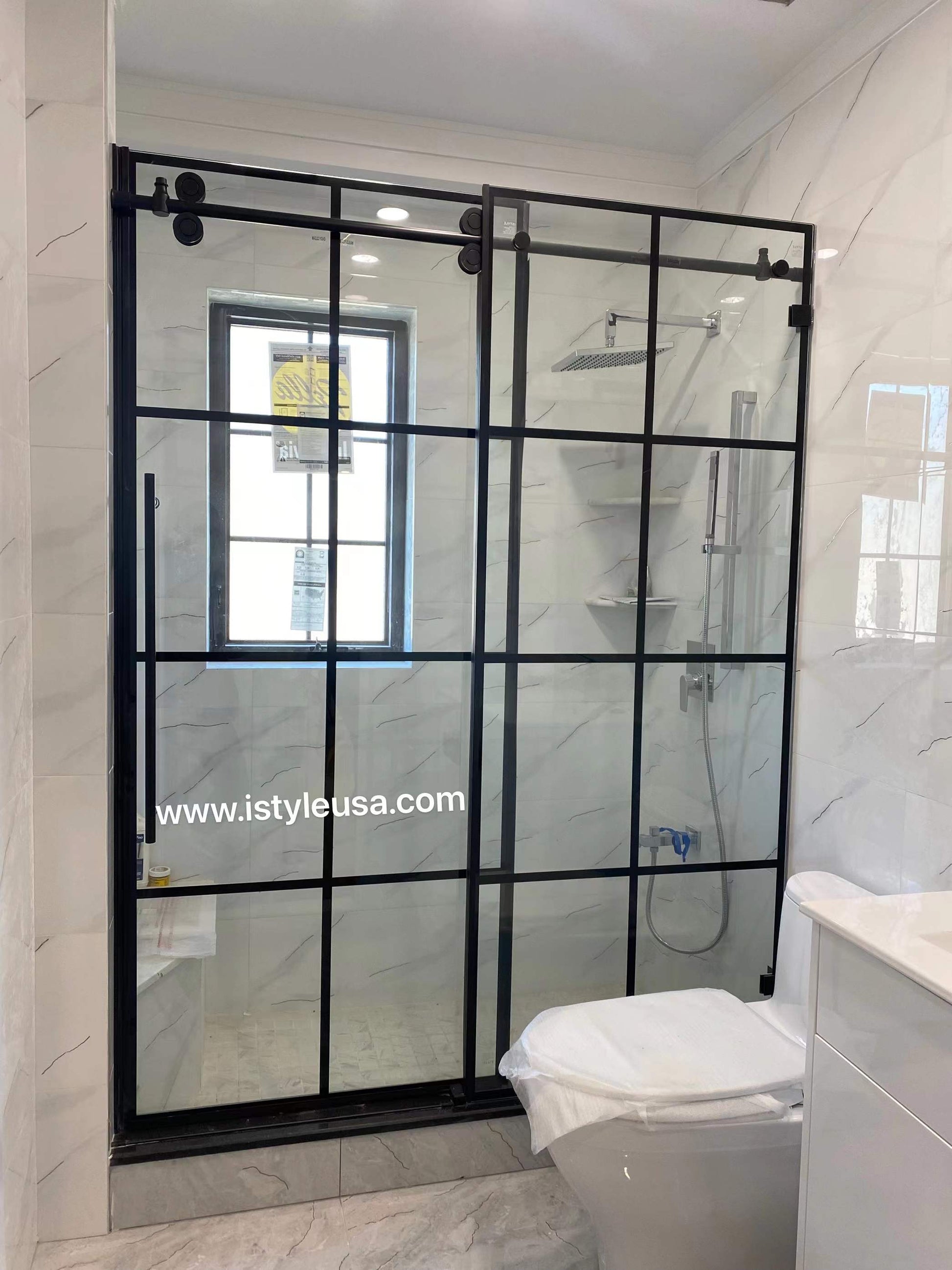 60" Jetglaze Frameless Single Sliding Shower Door with Klearteck Treatment (3/8" Thickness) (Matte Black) BH Series - iStyle Bath