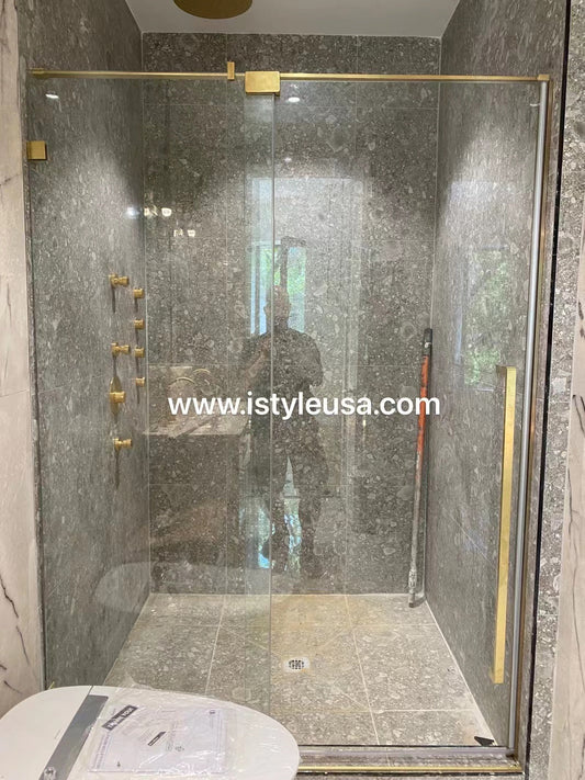 44" Frameless Swing Shower Door with Klearteck Treatment (Brushed Gold) AH01 Series