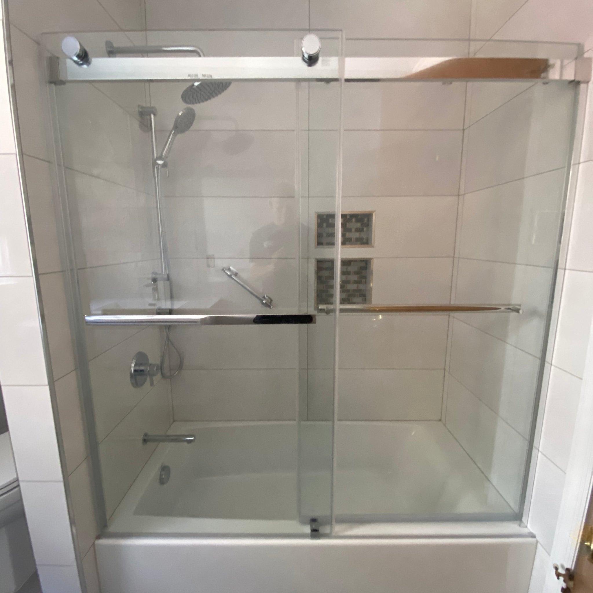 60" Tub Door Frameless Bypass  with Klearteck Treatment (3/8" Thickness) (Chrome) DQZ Nicholas Series