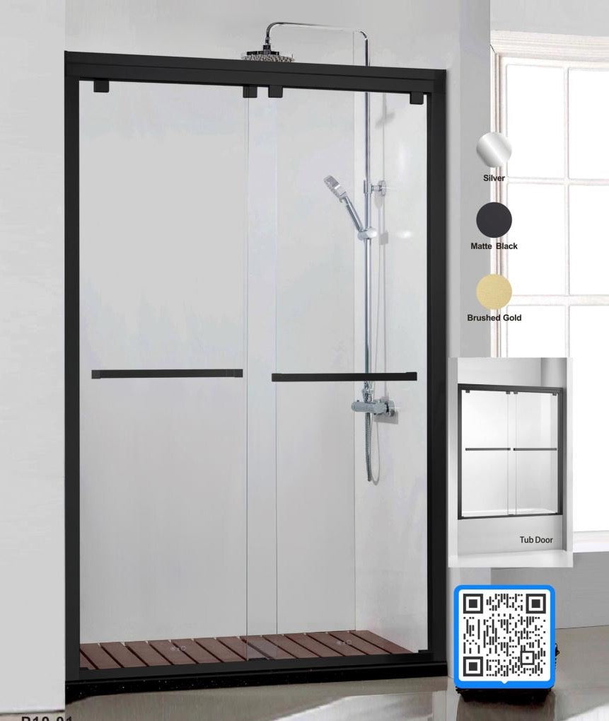 60" Bypass Standing Shower Door with Klearteck Treatment (5/16" Thickness) (Matte Black) ASD  Series