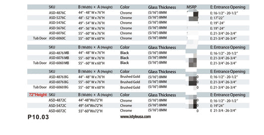 54" ASD Series Bypass Shower Door with Klearteck Treatment (5/16" Thickness) Low Ceiling 72" (Brushed Gold)